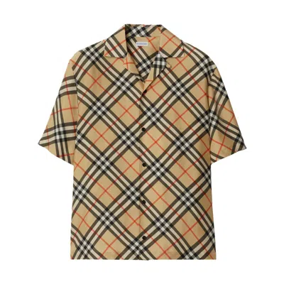 Burberry Short Sleeved Check Cotton Shirt Clothing In White