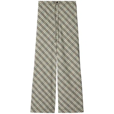 Burberry Check-pattern Cotton Trousers In Brown