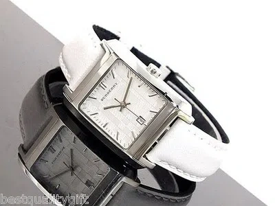 Pre-owned Burberry New- Engraved Dial White Leather Band,silver Tone Swiss Watch Bu1576