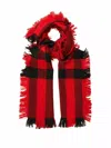 Burberry New  Red Black Wool Half Mega Fashion Plaid Check Fringe Scarf 40609881 In Red