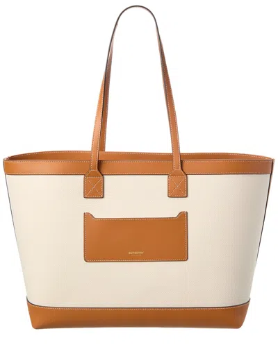 Burberry New Hampshire Canvas & Leather Tote In Brown