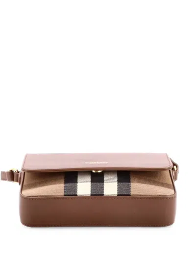 Pre-owned Burberry New Hampshire House Check Canvas And Leather Small Shoulder Bag In Brown