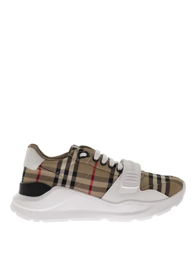 Burberry Check Fabric Sneakers In White
