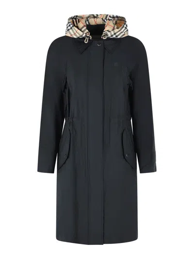 Burberry Women Newbury Parka In Stretch Nylon Twill In Blue