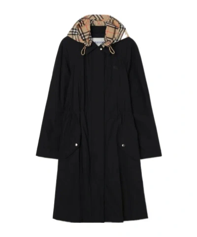 Burberry Newbury Parka Polyamide Blend Hooded Drawstring In Black
