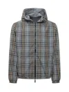 Burberry Mens Wave Blue Ip Check Reversible Check Hooded Anorak Jacket In Gray