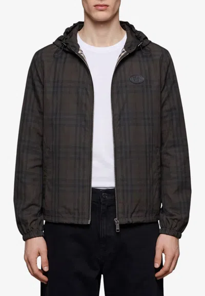 Burberry Newport Check Zip-up Hooded Sweatshirt In Black