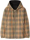 Burberry Rainford Beige Check Nylon Reversible Jacket In Brown