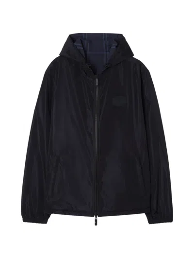 Burberry Newport Reversible Plaid Hooded Jacket In Black