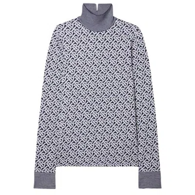 Burberry Nicky Monogram Jacquard Turtleneck Sweater In Grey/blue