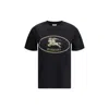 Burberry Black Crewneck T-shirt With Logo Embroidery On The Front In Cotton Woman