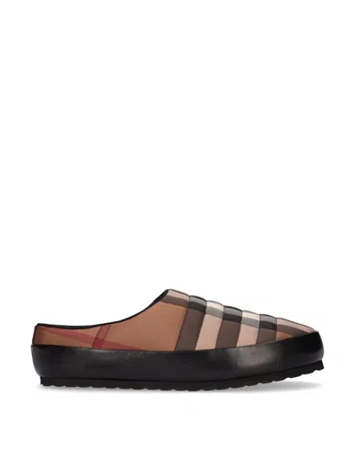 Burberry Leather-trimmed Quilted Checked Shell Backless Slip-on Sneakers In Birch Brown