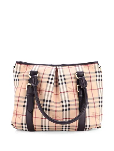 Pre-owned Burberry Northfield Convertible Haymarket Coated Canvas Large Tote Bag In Brown