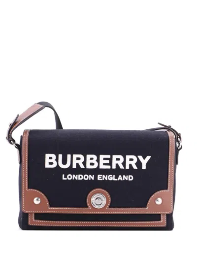Pre-owned Burberry Note Canvas With Leather Medium Crossbody Bag In Black