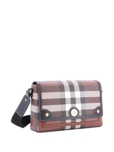 Pre-owned Burberry Note Check Canvas And Leather Medium Crossbody Bag In Brown
