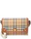 Burberry Note Check E-canvas & Leather Crossbody In Brown
