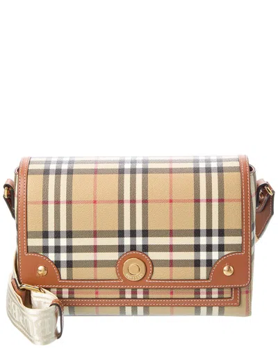 Burberry Note Check E-canvas & Leather Crossbody In Brown