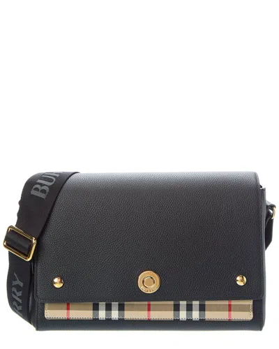 Burberry Note Medium Check Canvas & Leather Shoulder Bag In Black