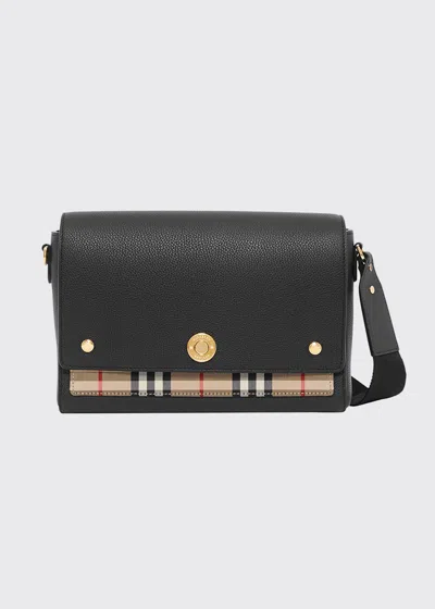 BURBERRY NOTE MEDIUM LEATHER & VINTAGE CHECK CROSSBODY BAG,PROD159650088