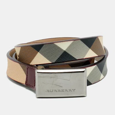 Pre-owned Burberry Nova Check 70 Cm Buckle Belt Beige Coated Canvas And Patent Leather