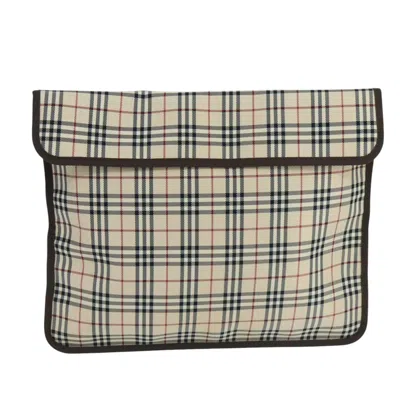 Pre-owned Burberry Nova Check Beige Canvas Clutch Bag ()