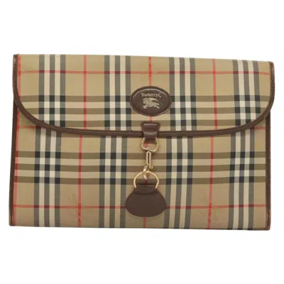 Pre-owned Burberry Nova Check Beige Canvas Clutch Bag ()