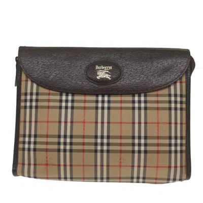 Pre-owned Burberry Nova Check Beige Canvas Clutch Bag ()
