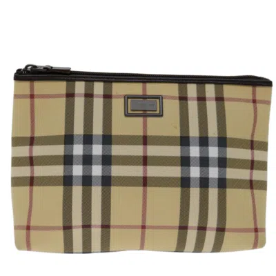 Pre-owned Burberry Nova Check Beige Canvas Clutch Bag ()