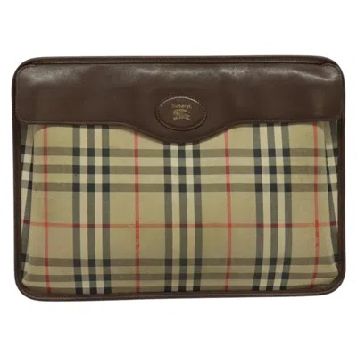 Pre-owned Burberry Nova Check Beige Canvas Clutch Bag () In Sand