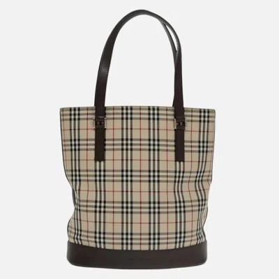 Pre-owned Burberry Nova Check Beige Canvas Tote Bag ()