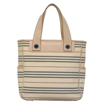 Pre-owned Burberry Nova Check Beige Canvas Tote Bag () In Sand