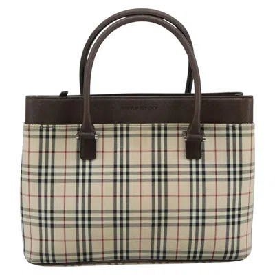 Pre-owned Burberry Nova Check Beige Canvas Tote Bag () In Sand