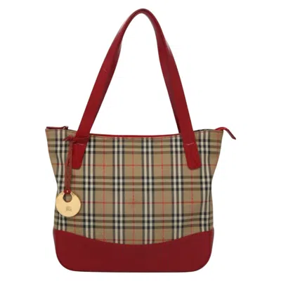 Pre-owned Burberry Nova Check Beige Canvas Tote Bag () In Sand