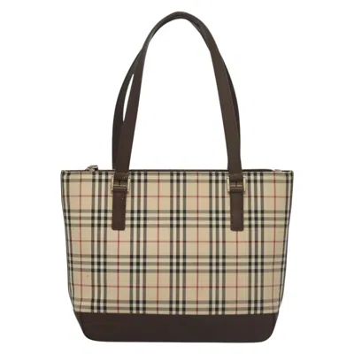 Pre-owned Burberry Nova Check Beige Canvas Tote Bag () In Sand