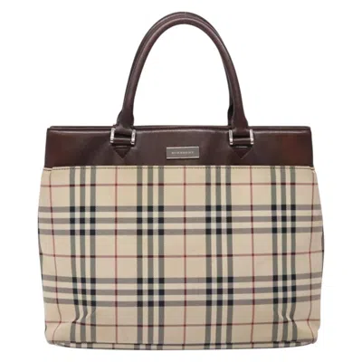 Pre-owned Burberry Nova Check Beige Canvas Tote Bag () In Sand
