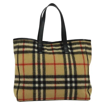 Pre-owned Burberry Nova Check Beige Wool Tote Bag ()