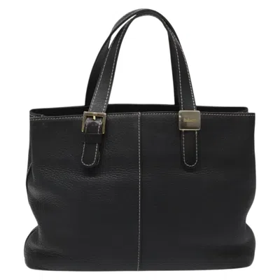 Pre-owned Burberry Nova Check Black Leather Tote Bag ()