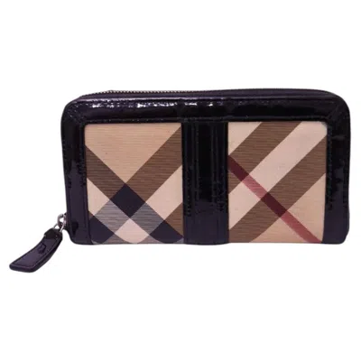 Pre-owned Burberry Nova Check Black Patent Leather Zip-around Wallet
