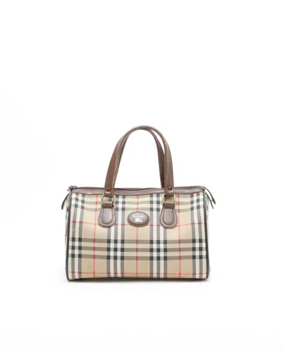 Burberry Nova Check Boston Bag In White