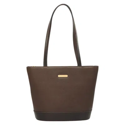 Pre-owned Burberry Nova Check Brown Leather Tote Bag ()