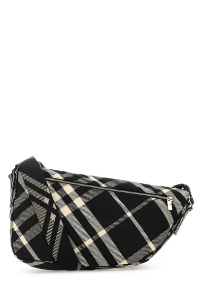 Burberry Nova Check Canvas Shoulder Bag In Black