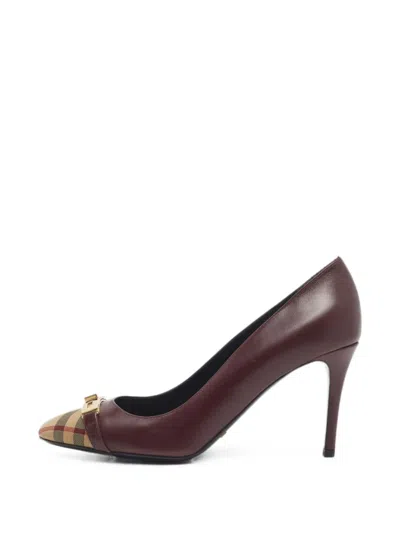 Pre-owned Burberry Nova Check Cap-toe Pumps In Red