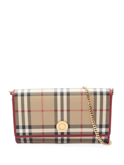 Pre-owned Burberry Nova Check Chain Wallet In ニュートラル