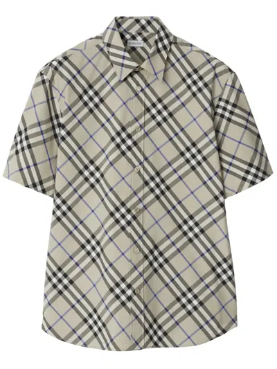 Burberry Cotton Shirt With Checked Pattern And Pockets In Multi