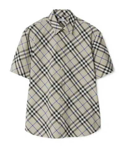 Burberry Cotton Shirt With Checked Pattern And Pockets In Multi