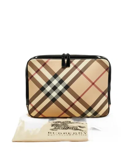 Pre-owned Burberry Nova Check Patent-leather Laptop Sleeve In Neutral
