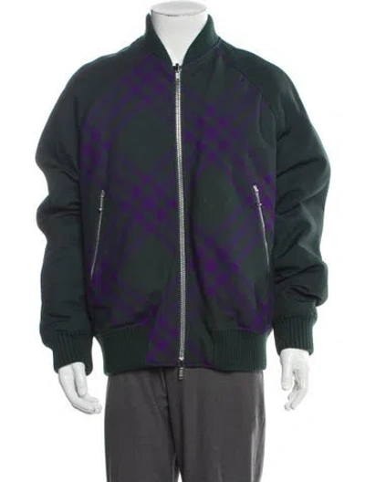 Pre-owned Burberry Nova Check Pattern Bomber Jacket In Green