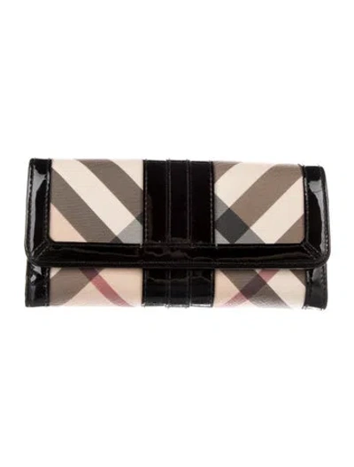 Pre-owned Burberry Nova Check Pattern Canvas Continental Wallet In Black