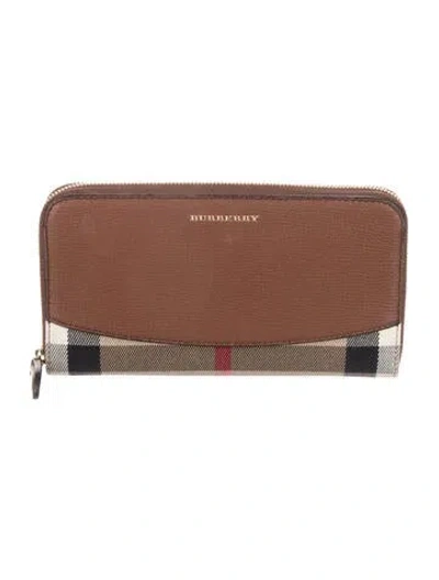 Pre-owned Burberry Nova Check Pattern Canvas Continental Wallet In Brown