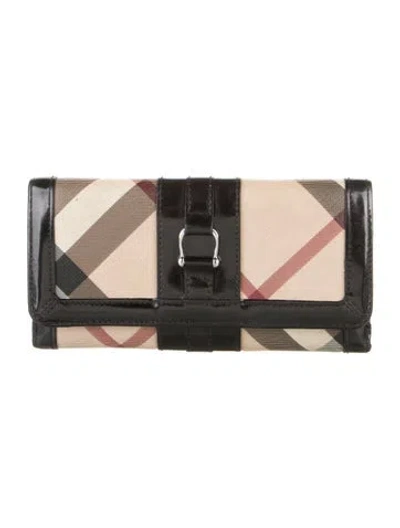 Pre-owned Burberry Nova Check Pattern Canvas Continental Wallet In Neutral